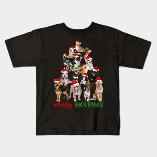 Funny Merry Woofmas Christmas Dog Tree Kids T-Shirt